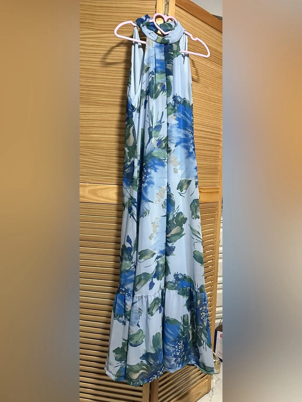 Light Blue Floral Maxi Dress with Blue & Green Print